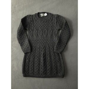 Vintage AranCrafts Ireland Grey Merino Wool Cable Knit Sweater Dress Women's XS